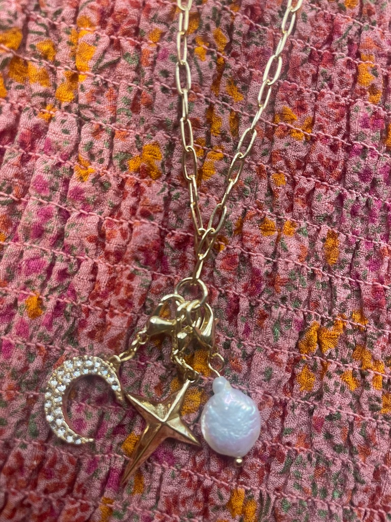 Panacea Cache Gold-Tone Charm Necklace With White Pearl And Crystal Crescent 841